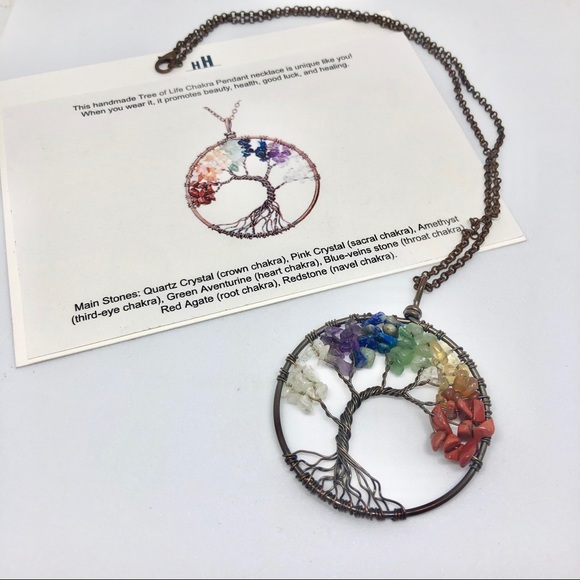 Tree of Life Necklace with Gems of the 7 Chakras - Picture 3 of 4